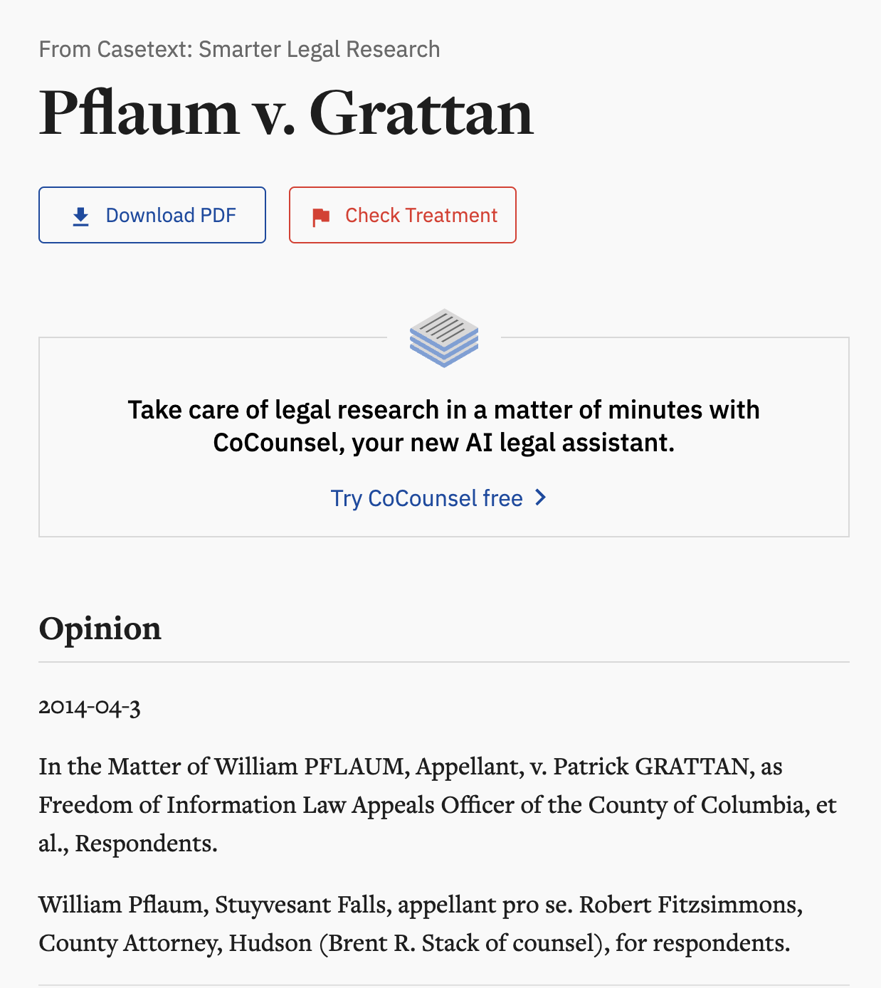 Screenshot Pflaum v. Grattan from casetext.com